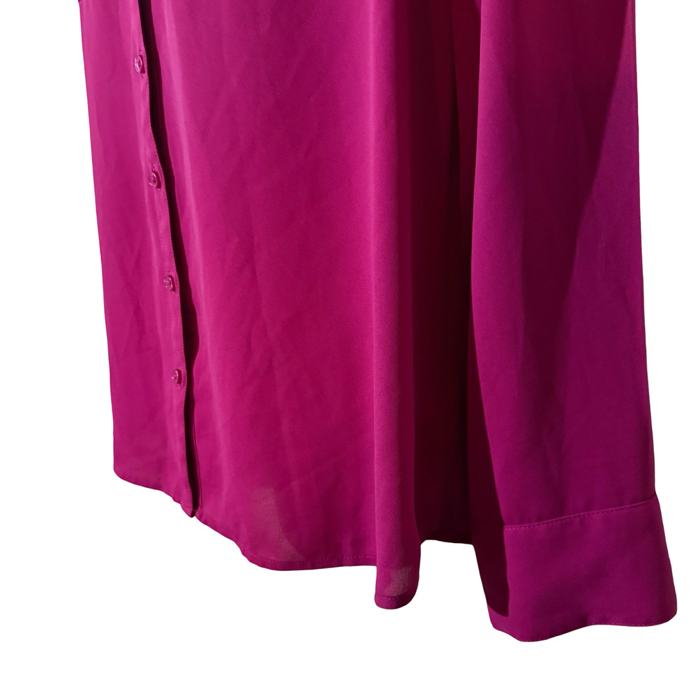 Express The Portofino Shirt Pink Button Up Chiffon Long Sleeve Top V-Neck sz L - Picture 14 of 16